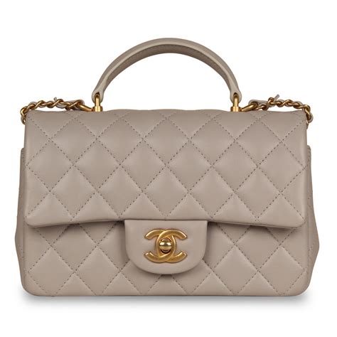 chanel grey mini|Mini classic handbag with top handle, Patent calfskin & gold.